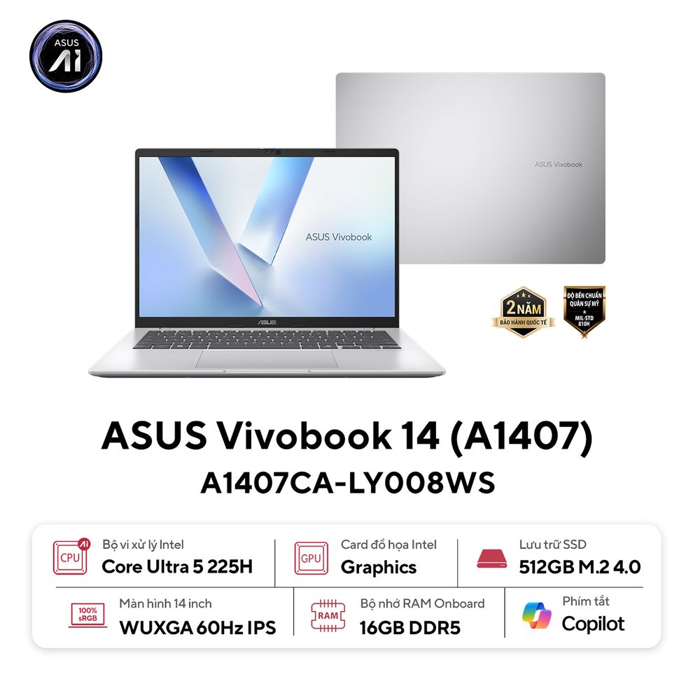Hình ảnh 1 của Asus Vivobook 14 A1407CA-LY008WS - Ultra 5 225H, 16GB, 512GB, WUXGA
