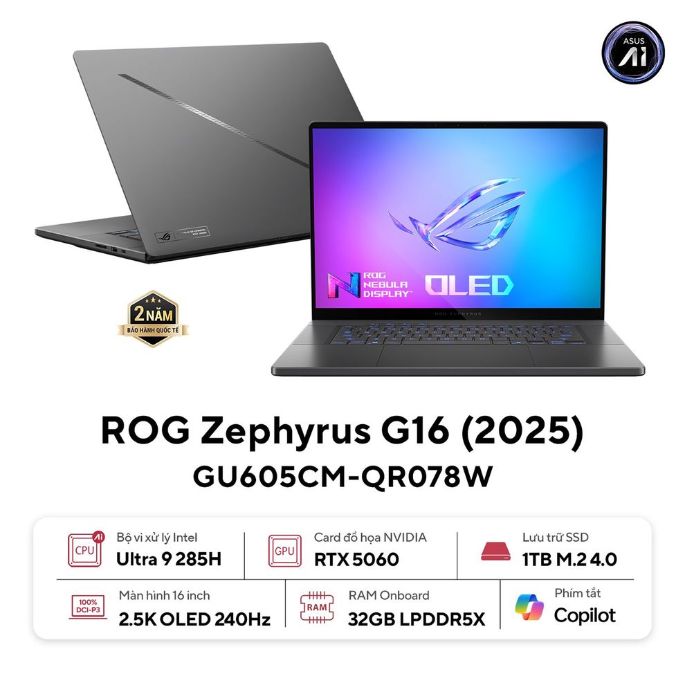 Hình ảnh 1 của ASUS Gaming ROG Zephyrus G16 GU605CM-QR078W - Ultra 9 285H, RTX 5060 8GB, 32GB, 1TB, 2.5K 240Hz