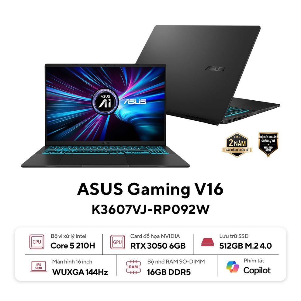 Hình ảnh 1 của ASUS Gaming Vivobook K3607VJ-RP092W - Core 5 210H, RTX 3050 6GB, 16GB, 512GB, WUXGA 144Hz