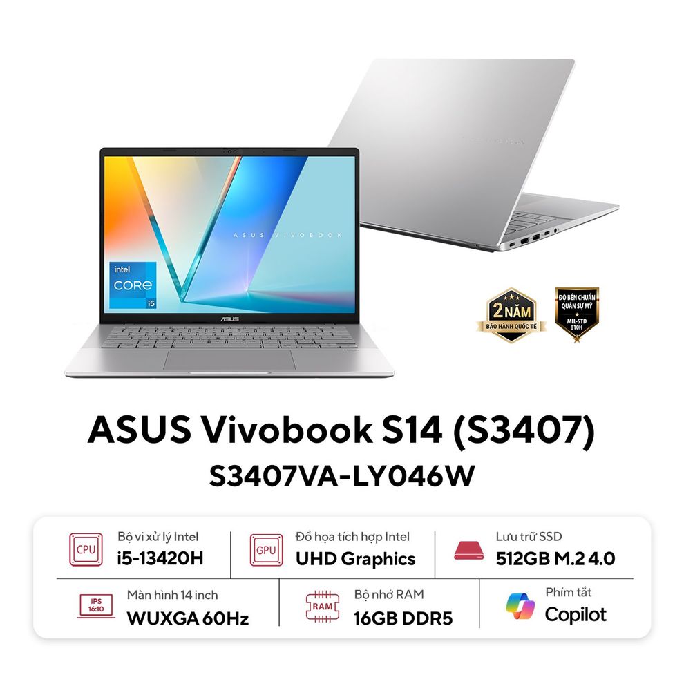 Hình ảnh 6 của ASUS Vivobook S14 S3407VA-LY046W - i5 13420H, 16GB, 512GB, WUXGA