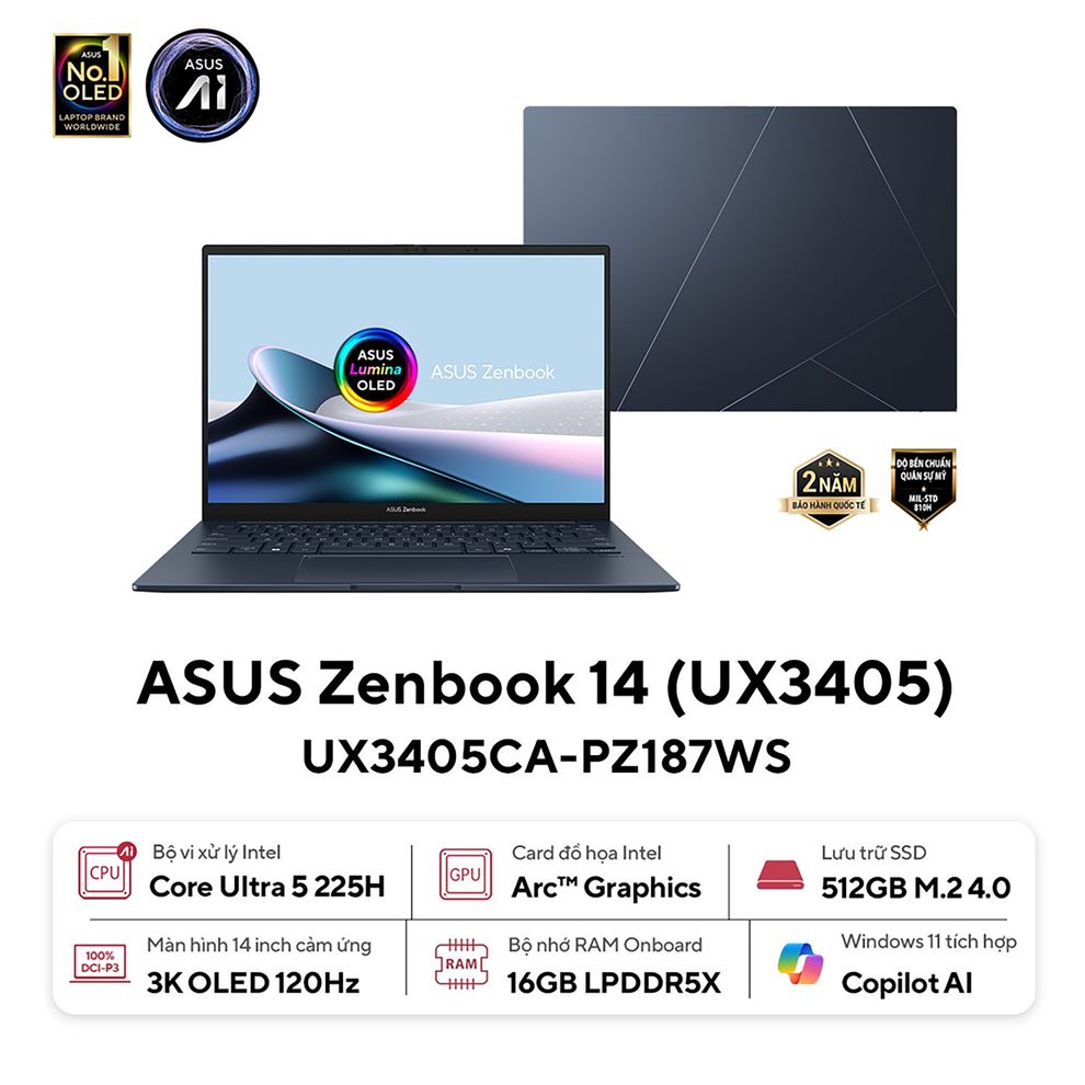 Hình ảnh 1 của ASUS Zenbook 14 UX3405CA-PZ368WS - Ultra 7 255H, 16GB, 512GB, 3K OLED Touch 120Hz