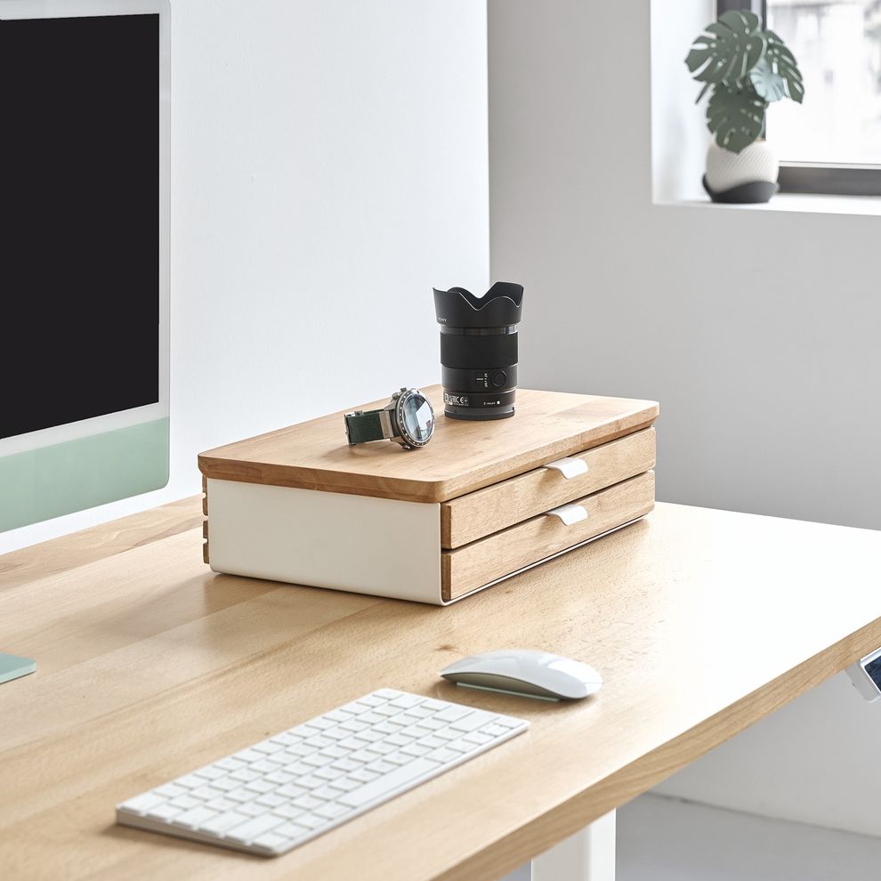 Hình ảnh 2 của Kệ màn hình ngăn kéo Aura - By NiceDesign (Size M-2 ngăn kéo - White - Natural Rubber - Mới, Full box, Chính hãng)