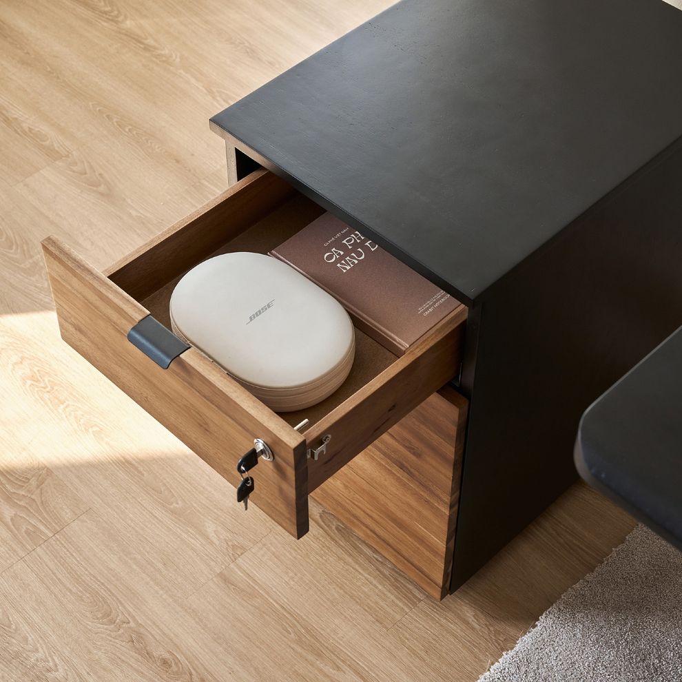 Hình ảnh 4 của Hộc tủ tài liệu 2 ngăn Alexa - By NiceDesign (2 ngăn - Black - Acacia Teaklook - Mới, Sealed, Chính hãng) (NDFC25ALEX01)