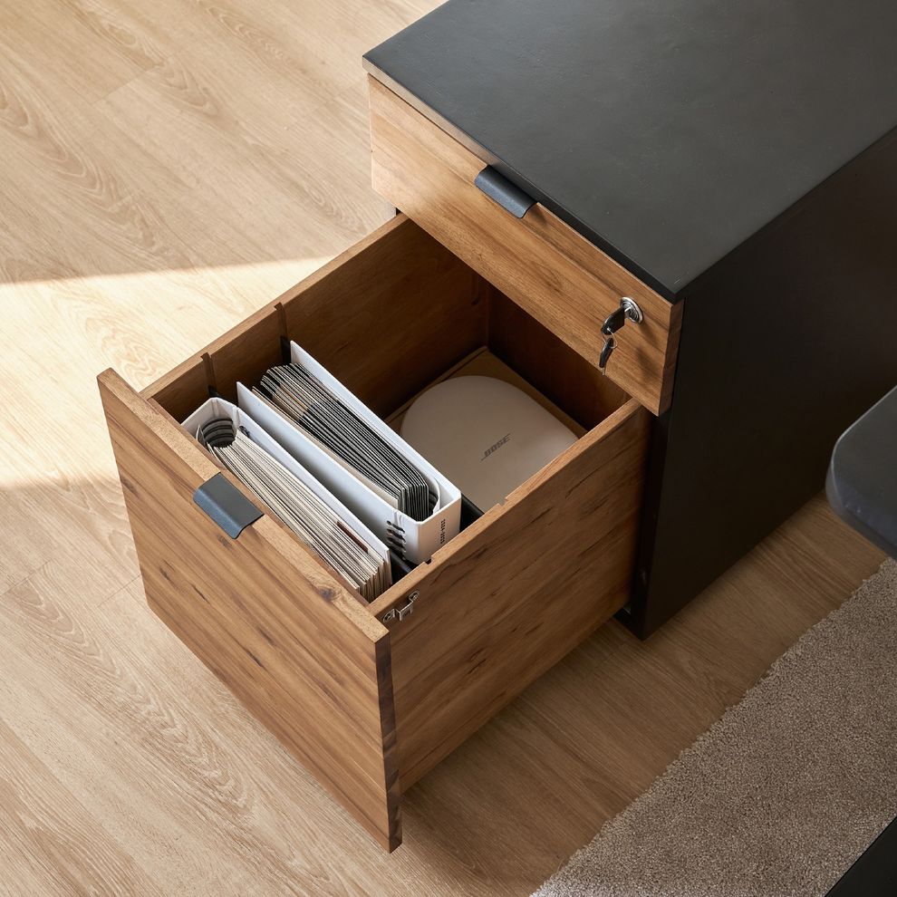 Hình ảnh 5 của Hộc tủ tài liệu 2 ngăn Alexa - By NiceDesign (2 ngăn - Black - Acacia Teaklook - Mới, Sealed, Chính hãng) (NDFC25ALEX01)