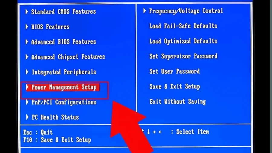 Tìm đến mục Power Management Setup