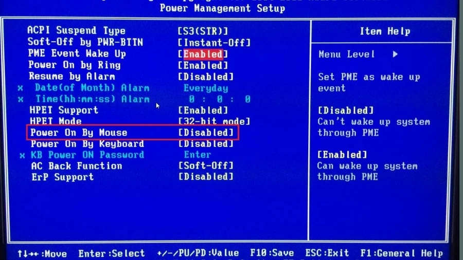 Tìm đến mục Power on by Mouse