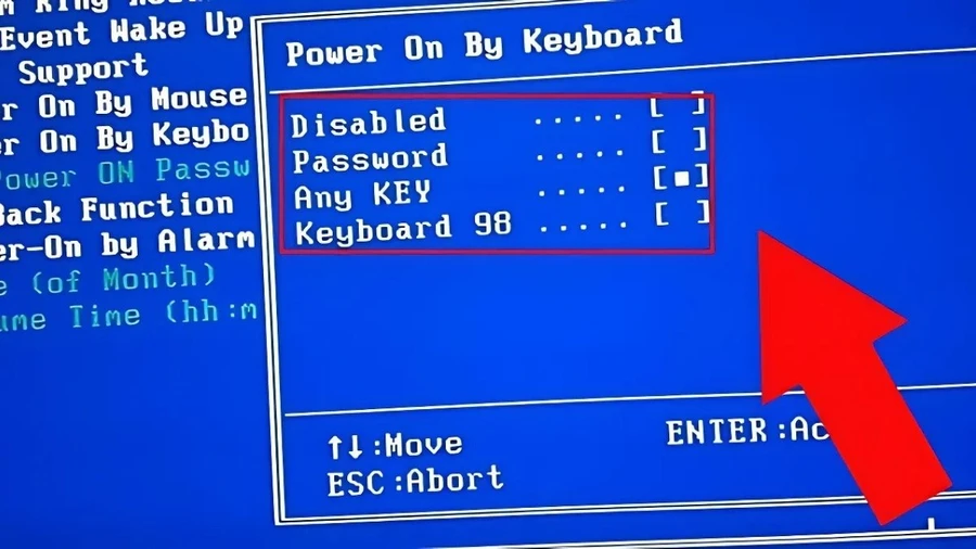 Chọn Password hoặc Keyboard 98