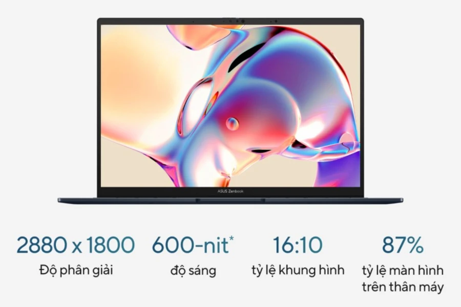Laptop Asus Zenbook 14 OLED UX3405MA-PP152W sử dụng màn hình OLED sắc nét cùng với độ sáng tối đa lên đến 600 nits