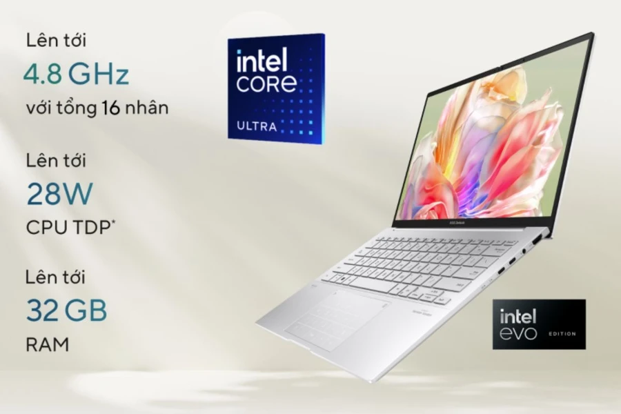 Laptop Asus Zenbook 14 OLED UX3405MA-PP152W sử dụng vi xử lý Intel Core Ultra 7 155H có thể cân tốt mọi tác vụ của người dùng