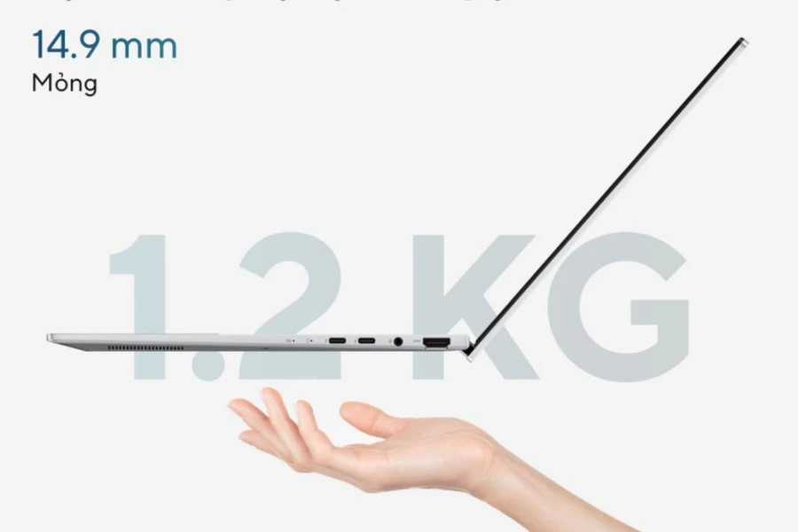 Trọng lượng chỉ 1.2kg nên laptop Asus Zenbook 14 OLED UX3405MA-PP152W cho phép bạn cầm nắm dễ dàng