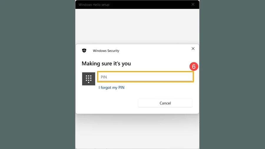Nhập mã PIN bạn đã thiết lập cho Windows Hello