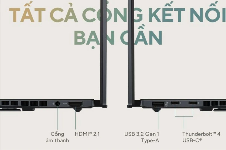 Các cổng kết nối được tích hợp trên Asus ZenBook Duo OLED UX8406MA-PZ307W