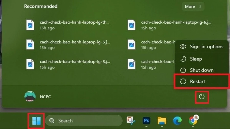 Khởi động lại laptop