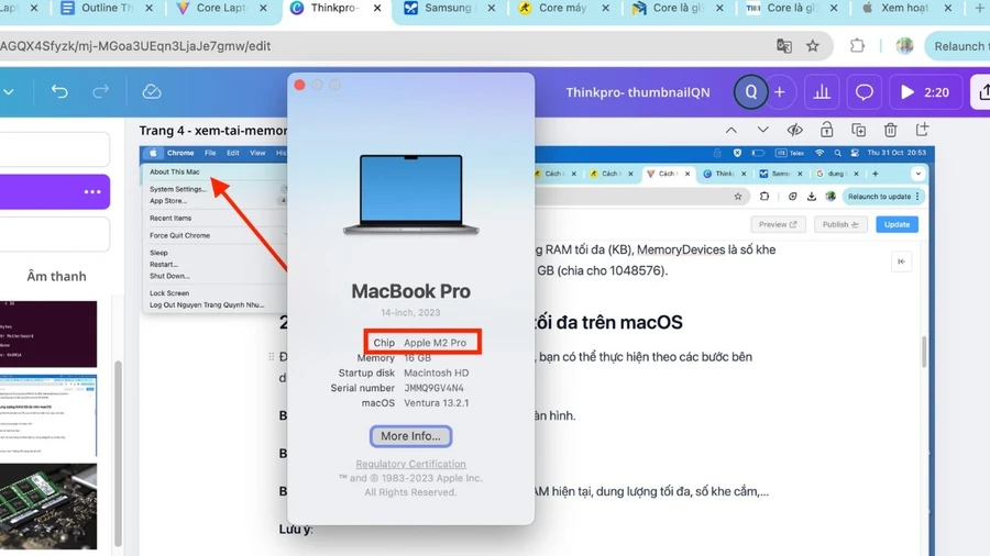 Bước 2 là xem thông tin tại mục Chip