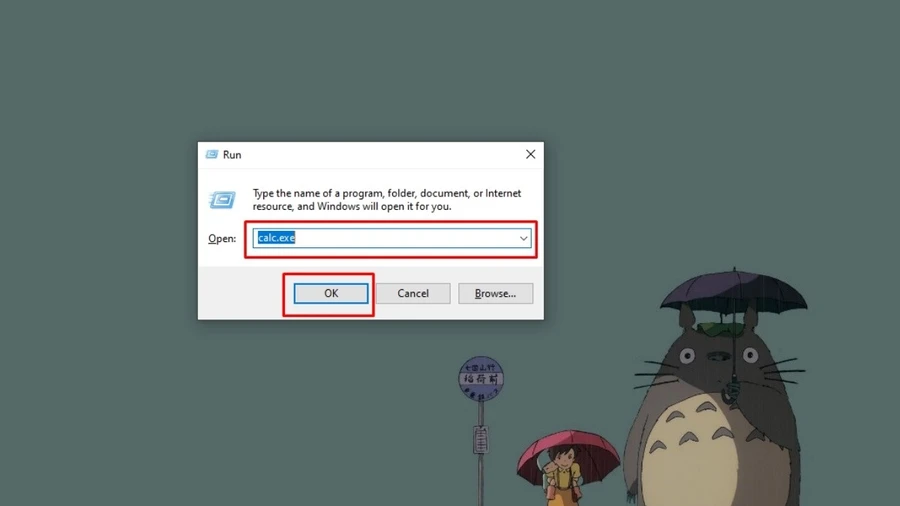 Gõ calc.exe vào hộp thoại