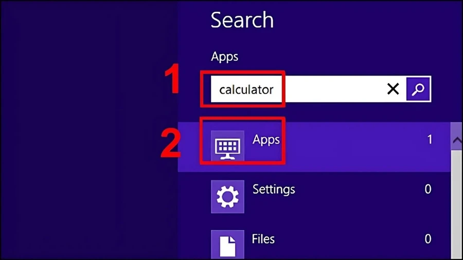 Gõ Calculator vào thanh Tìm kiếm > Chọn Apps