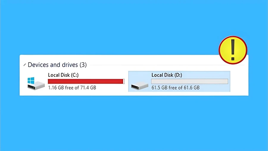 Ổ C chuyển sang màu đỏ trong Disk Management là dấu hiệu cho thấy ổ đĩa sắp đầy