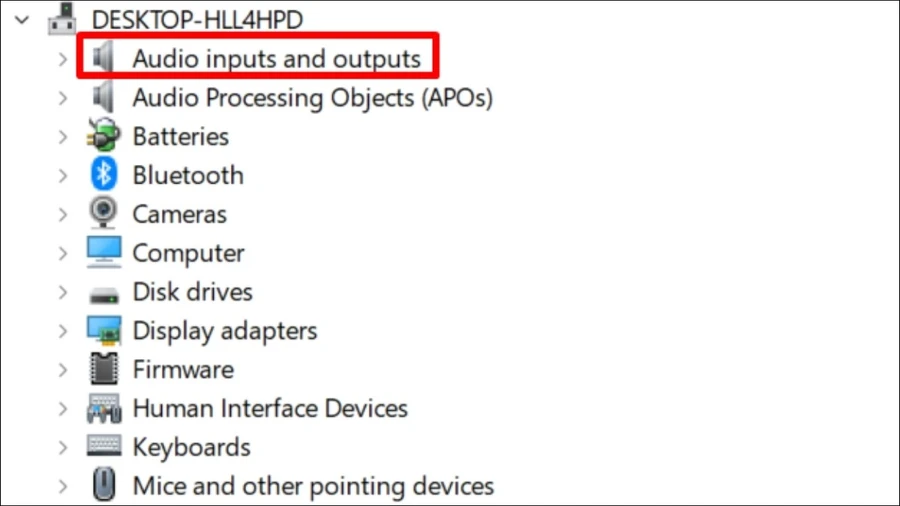 Mở mục Audio inputs and outputs