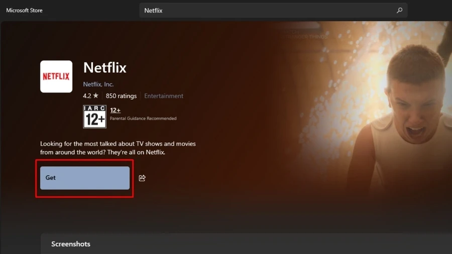 Sau khi tìm thấy ứng dụng Netflix, bạn nhấn nút Get