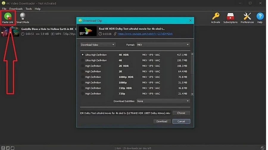Dán đường link vào bằng cách nhấn nút Paste Link