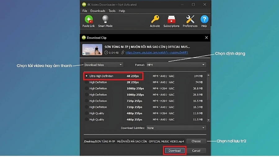 Nhấn nút Download để bắt đầu tải video