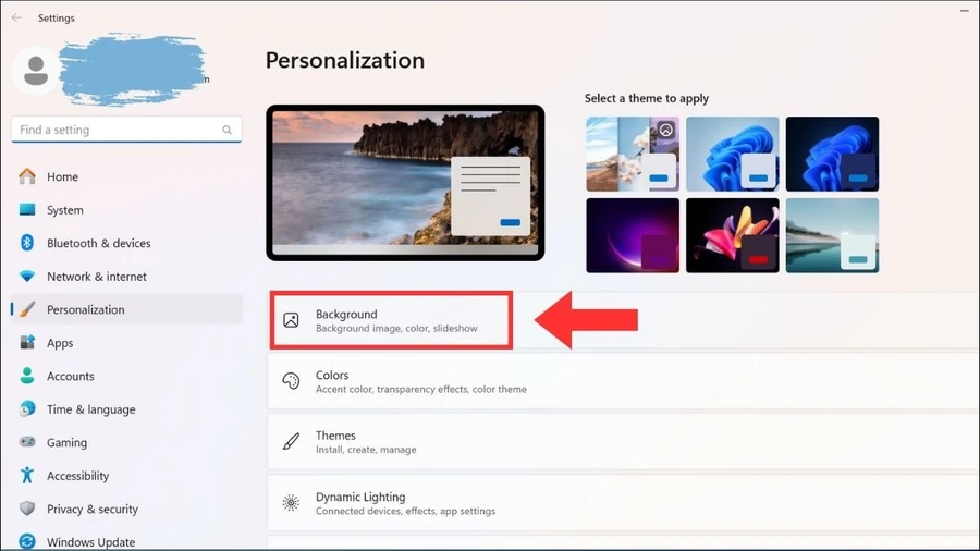 Trong cửa sổ Personalization, chọn Background