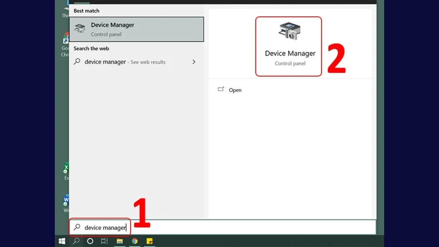 Tìm kiếm Device Manager trên thanh tìm kiếm
