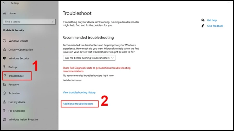 Chọn Troubleshoot và Additional troubleshooters