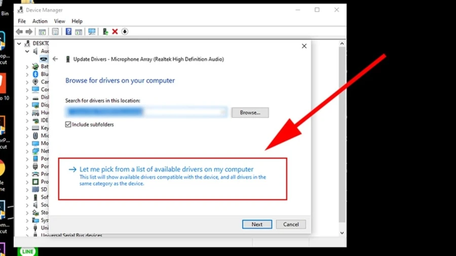 Chọn Let me pick from a list of available drivers on my computer