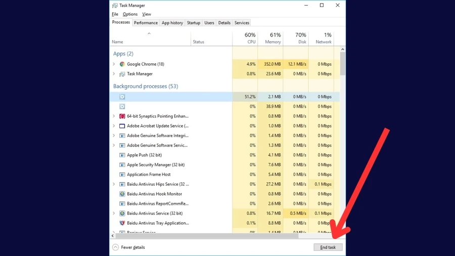 Tìm ứng dụng chạy ngầm trong mục Background processes