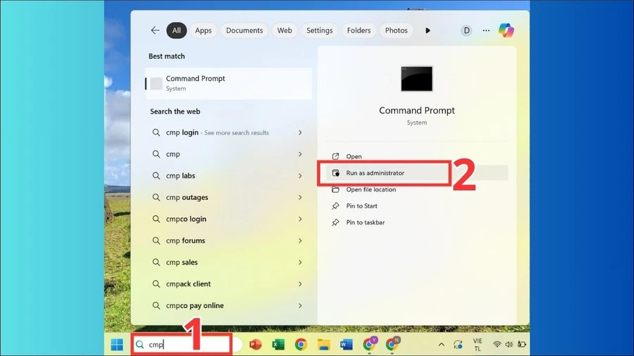 Tìm Command Prompt > Chọn Run as administrator