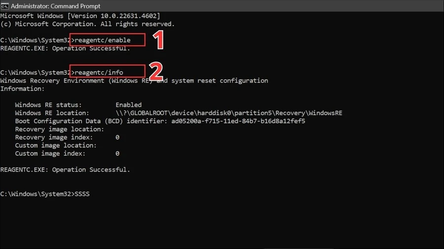Nhập lệnh lần lượt các lệnh: reagentc/enable > reagentc/info