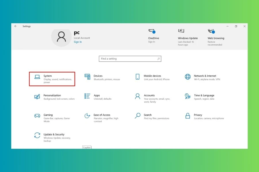 Trong cửa sổ Windows Settings, bạn hãy nhấp vào mục System