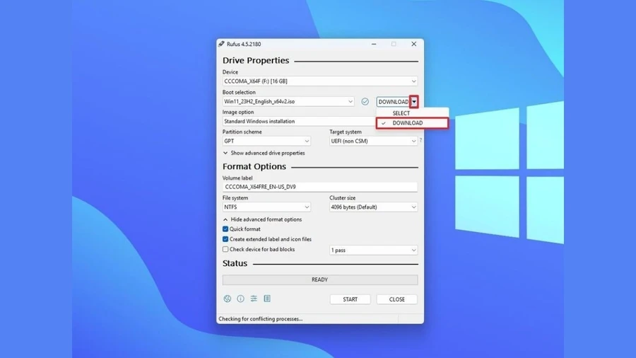 Chọn tùy chọn Download để tải file ISO Windows 11 đã tải xuống