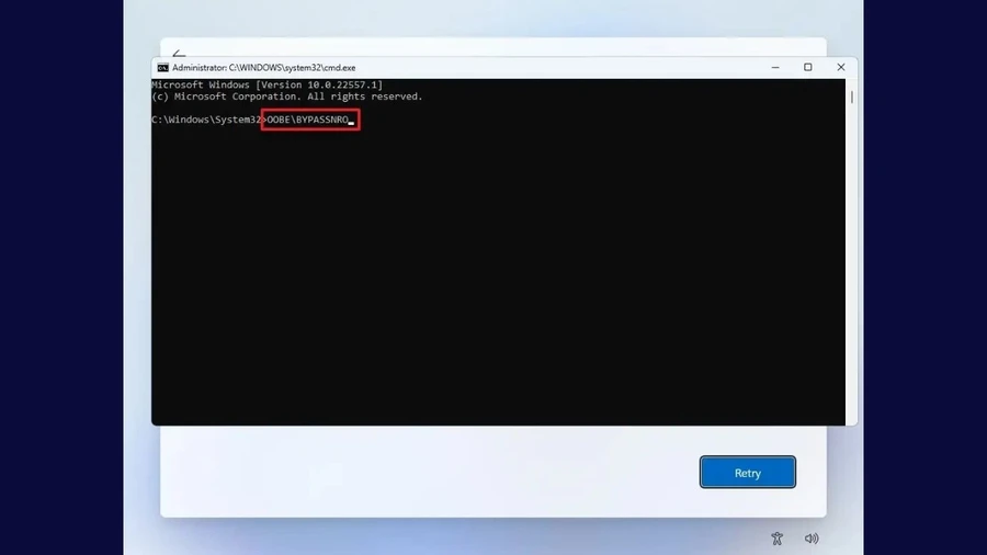 Gõ lệnh oobe\bypassnro và nhấn Enter