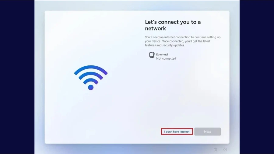 Chọn I don't have internet