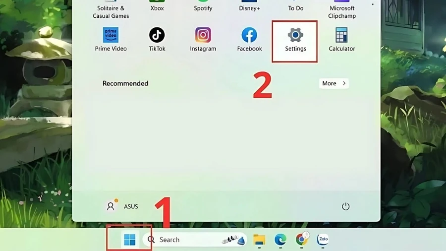 Mở Settings  trong menu Start