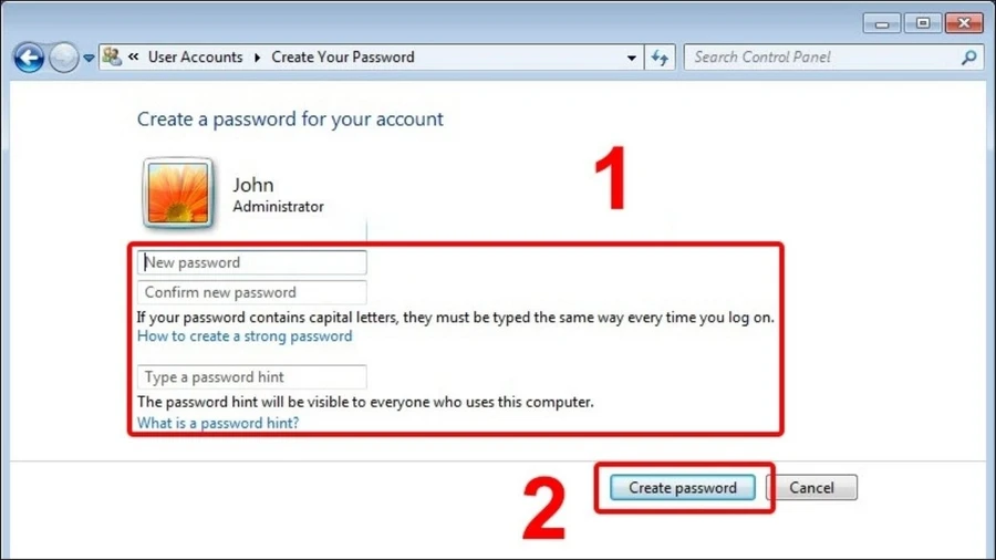 Nhập mật khẩu mới vào ô New password