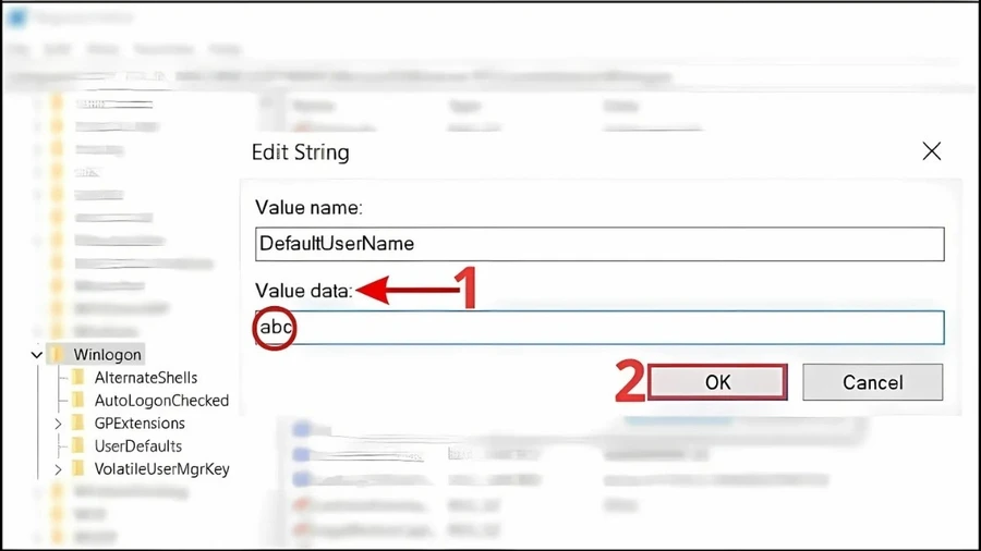 Thêm một tham số chuỗi mới DefaultUserName