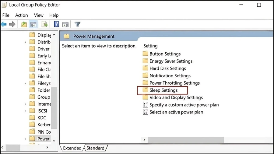 System > Power Management > Sleep Settings