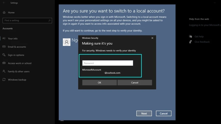 Nhập mật khẩu tài khoản Microsoft hiện tại của bạn