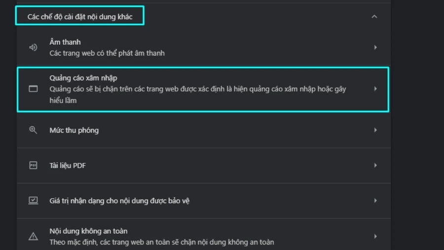 Chọn Quảng cáo xâm nhập (Intrusive ads)