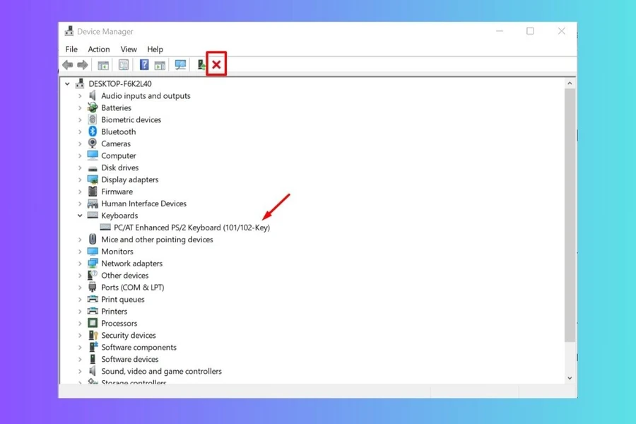 Trong menu ngữ cảnh, chọn Uninstall device (biểu tượng dấu x màu đỏ)