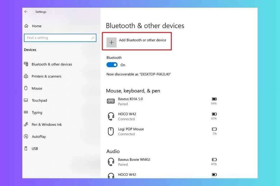 Nhấp vào Add Bluetooth or other device