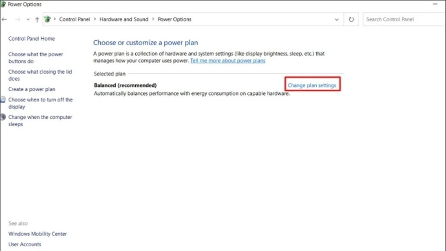 Chọn Change plan settings