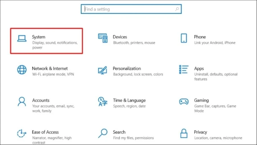 Vào Settings > Chọn System