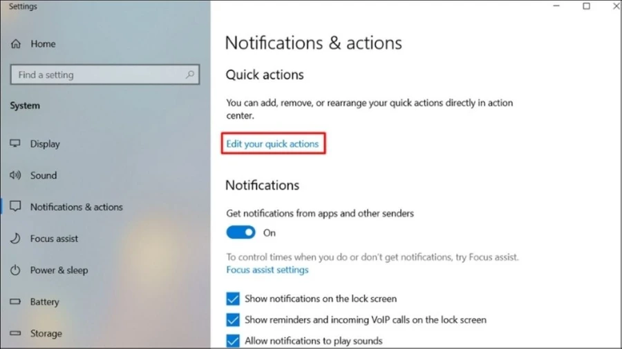 Chọn Edit your quick actions