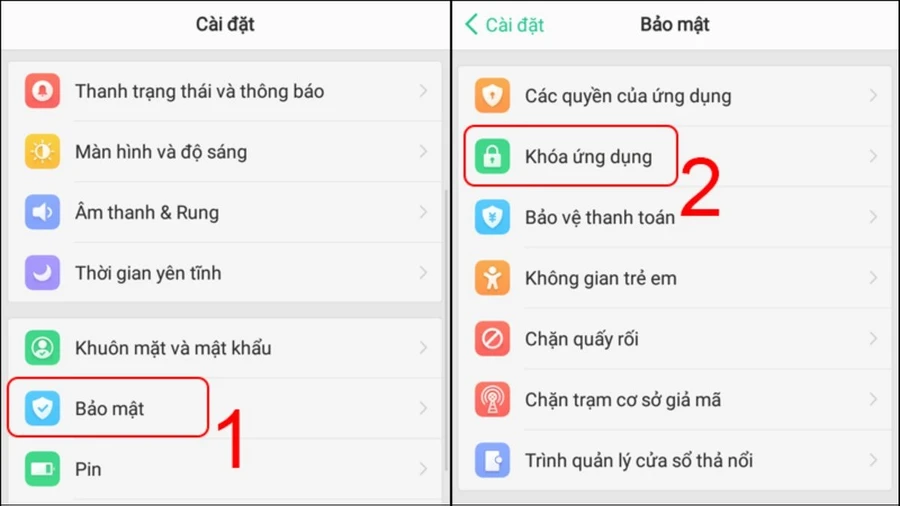 Mở Cài đặt > Khóa ứng dụng