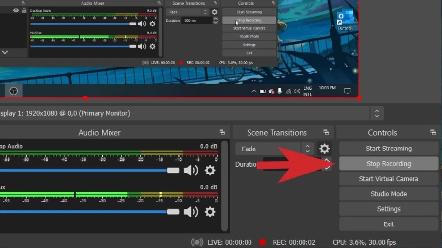 Nhấn nút Stop Recording để dừng quay