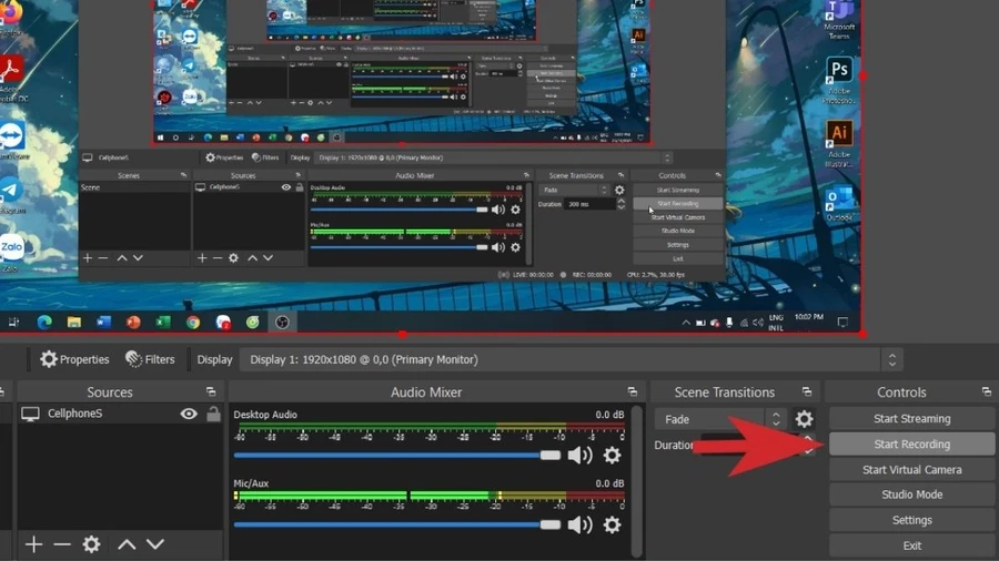 Nhấn nút Start Recording để bắt đầu quay màn hình